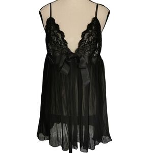 NWT Victoria's Secret Sheer Lace Black Babydoll Top - Sz XL